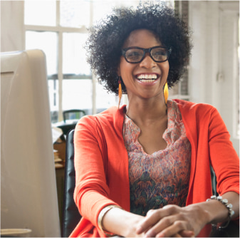 Woman in red sweater smiling